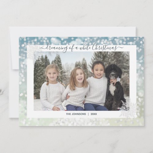 Elegant White Christmas Snowflake Crystal Bokeh Holiday Card