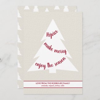 Elegant White Christmas Tree Burgundy Script Beige Holiday Card