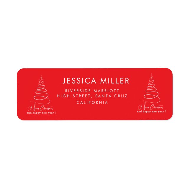 Elegant White Christmas Tree Red Christmas Address Label (Front)