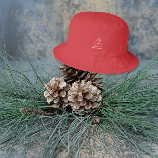 Elegant White Christmas Tree Red Christmas  Bucket Hat (Creator Uploaded)