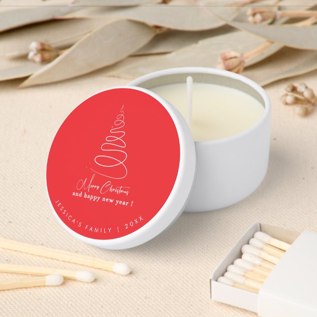 Elegant White Christmas Tree Red Mini Candle Favors (Insitu)