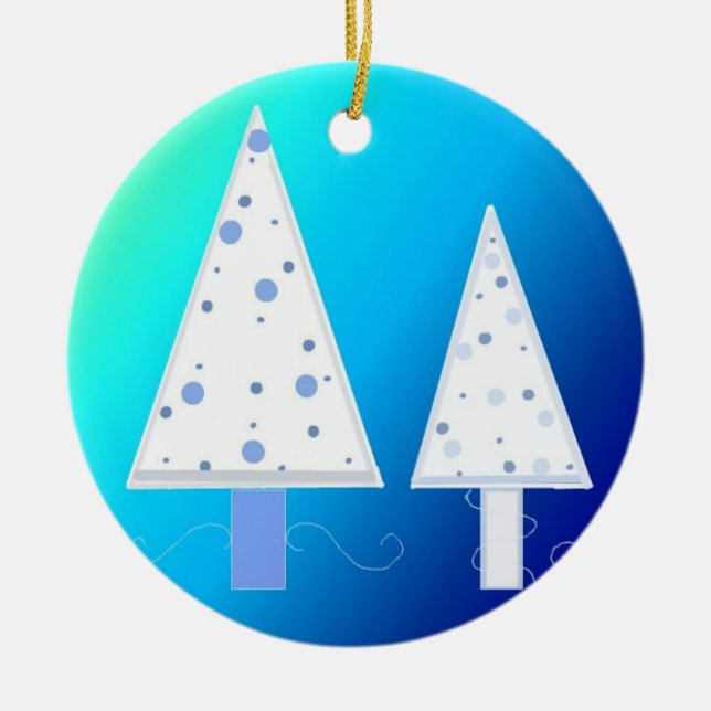 Elegant White Christmas Trees Ceramic Ornament (Front)