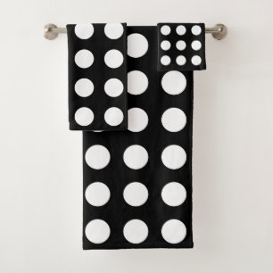 Elegant White Circles on Black Bath Towel Set