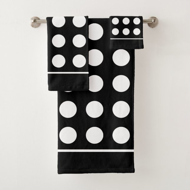 Elegant White Circles on Black Bath Towel Set (Insitu)