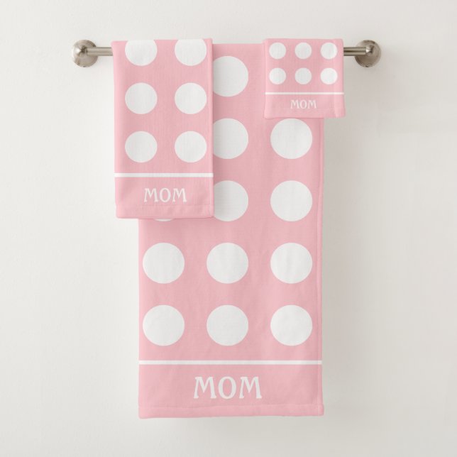 Elegant White Circles on Light Pink with Mom in Bath Towel Set (Insitu)