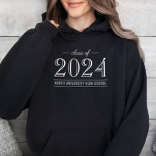 Elegant White Class of 2026 Black School Hoodie