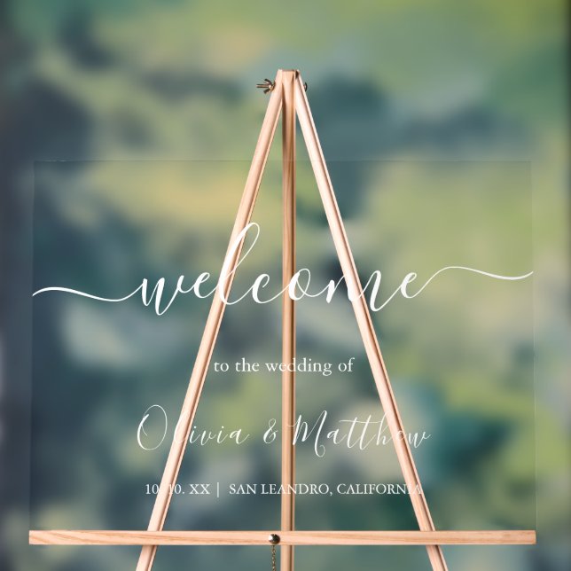 Elegant White Classic Minimalist Wedding Acrylic Sign (Neutral)