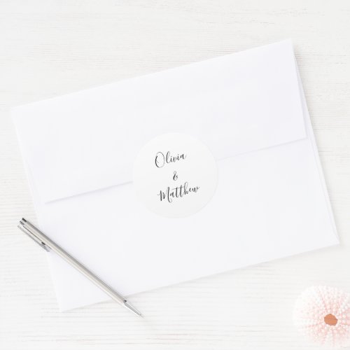 Elegant White Classic Minimalist Wedding Classic Round Sticker