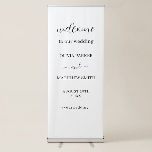 Elegant White Classic Minimalist Wedding Retractable Banner (Front)