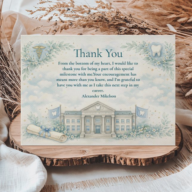 Elegant White Coat Dentist Graduation Party Thank You Card (Creator Uploaded)