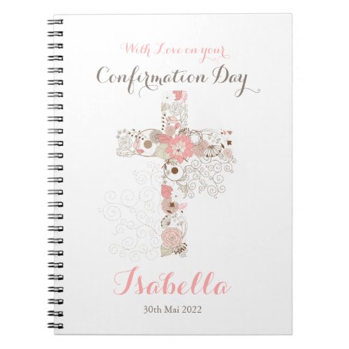 Elegant white confirmation floral cross  notebook