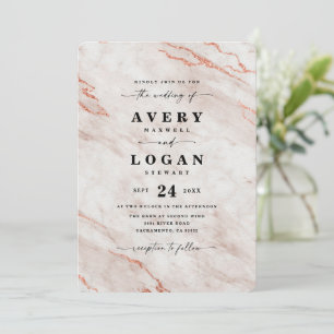 Elegant White & Copper Metallic Marble Wedding Invitation