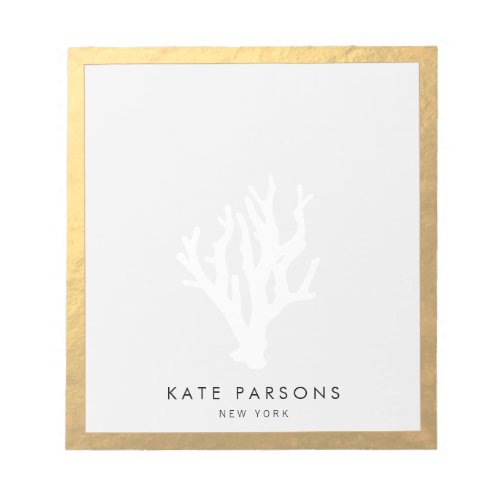Elegant White Coral Gold Notepad