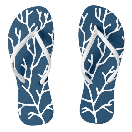 Elegant White Coral Pattern - Teal Blue Flip Flops