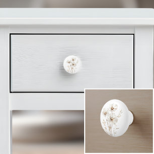 Elegant white cosmos flower country farmhouse ceramic knob