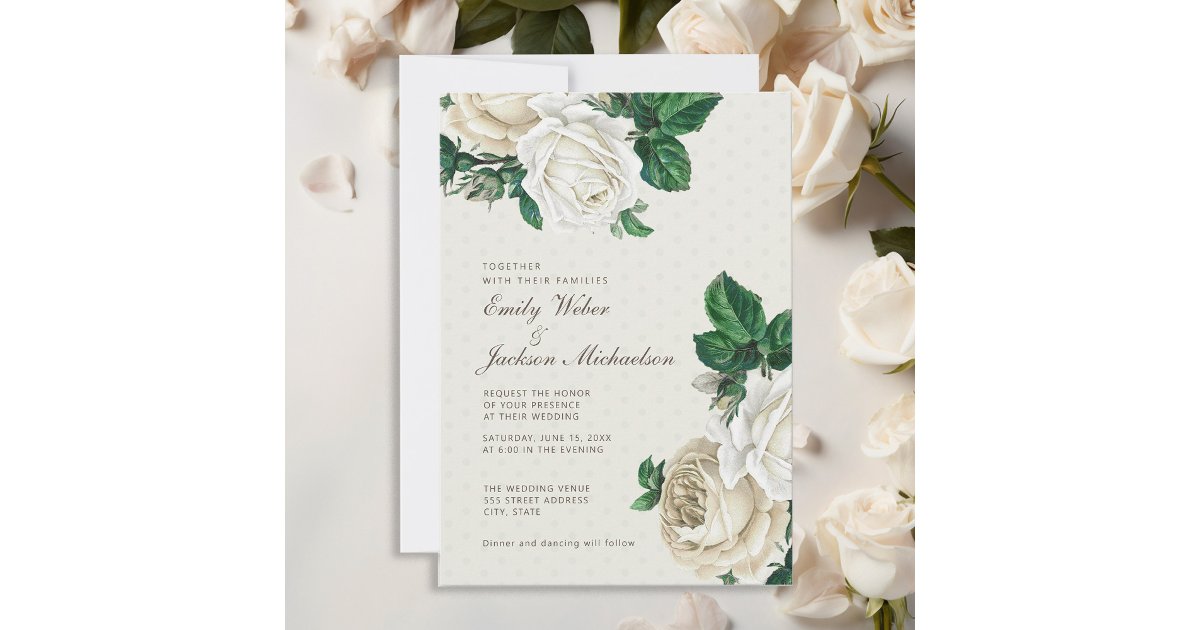 Elegant White Cream Floral Botanical Wedding Invitation | Zazzle