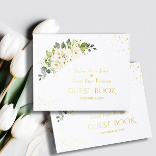 Elegant White Cream Flowers Gold Wedding Foil Guest Book