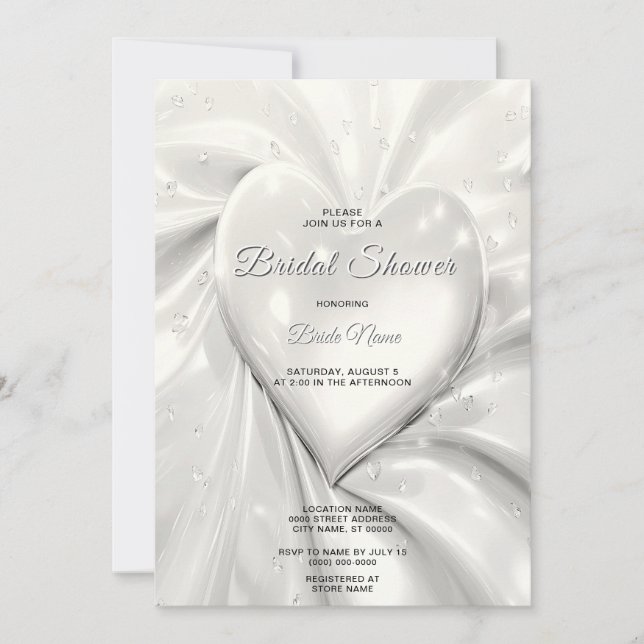 Elegant White Cream Heart Bridal Shower Invitation (Front)