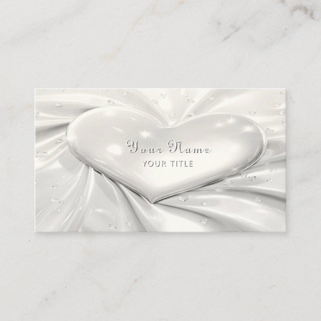 Elegant White Cream Heart Business Card (Front)