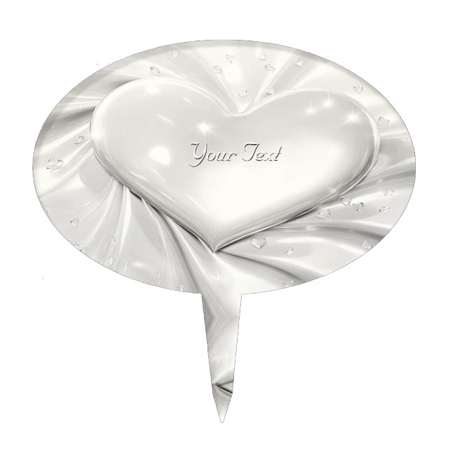 Elegant White Cream Heart Cake Topper (Front)