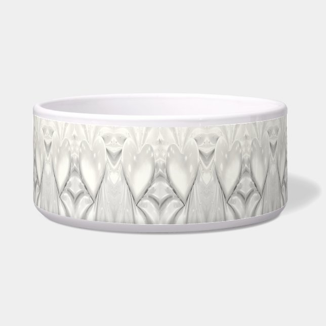 Elegant White Cream Heart Ceramic Pet Bowl (Front)