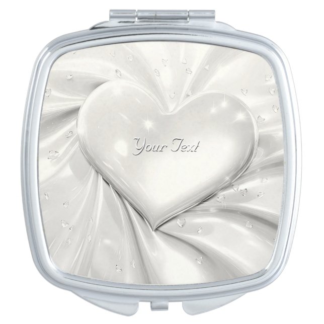Elegant White Cream Heart Compact Mirror (Front)