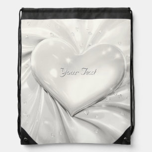 Elegant White Cream Heart Drawstring Backpack