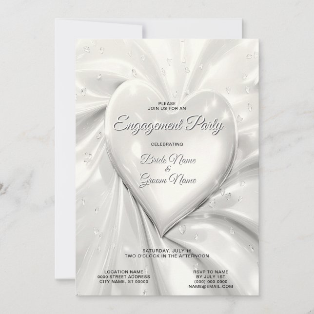 Elegant White Cream Heart Engagement Invitation (Front)
