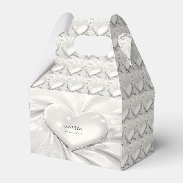 Elegant White Cream Heart Favor Box (Front Side)