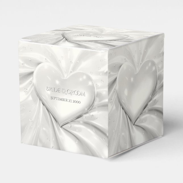 Elegant White Cream Heart Favor Box (Front Side)