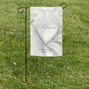 Elegant White Cream Heart Garden Flag