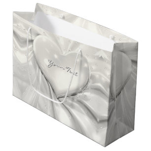 Elegant White Cream Heart Gift Bag