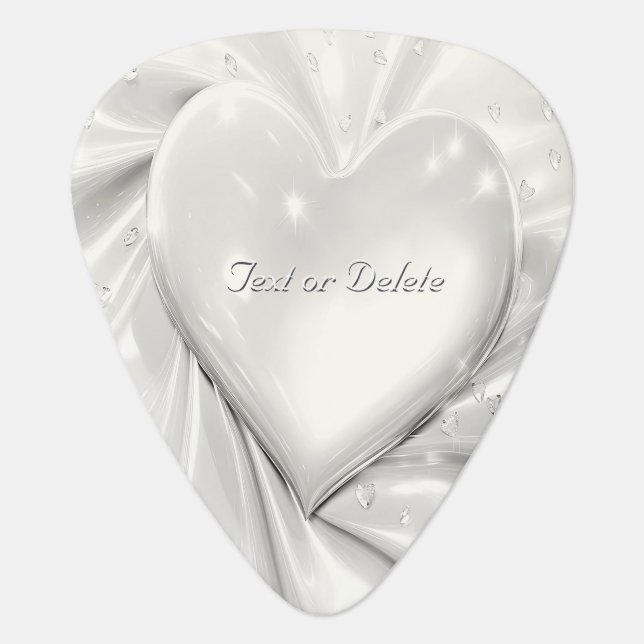 Elegant White Cream Heart Guitar Pick (Front)