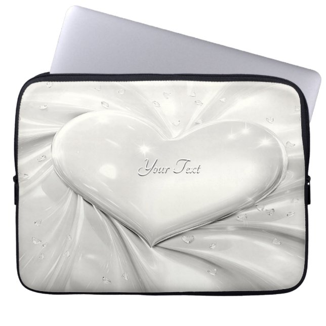 Elegant White Cream Heart Laptop Sleeve (Front)