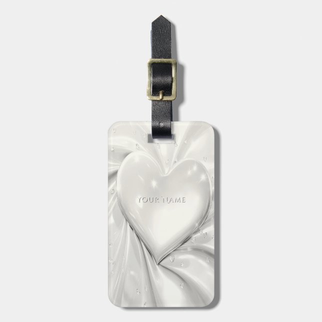 Elegant White Cream Heart Luggage Tag (Front Vertical)
