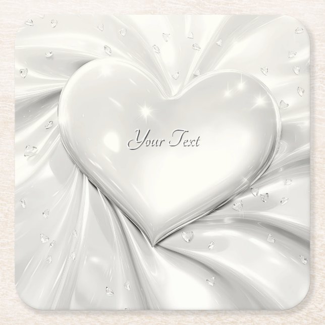 Elegant White Cream Heart Paper Coaster (Front)