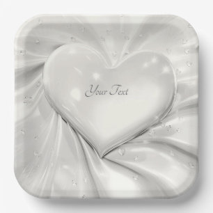 Elegant White Cream Heart Paper Plate