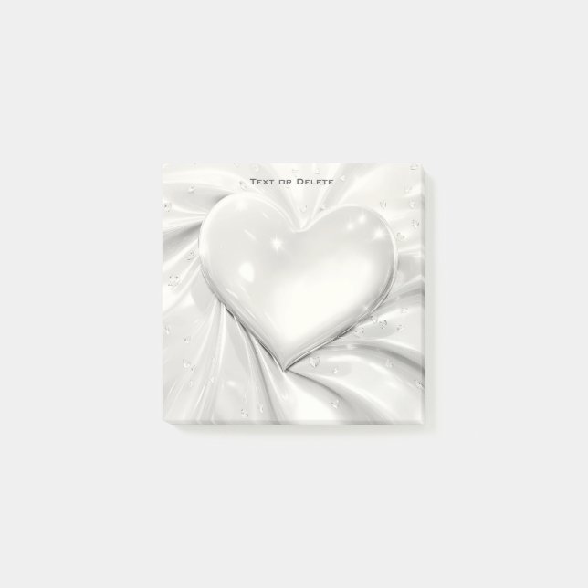 Elegant White Cream Heart Post it Notes (Front)