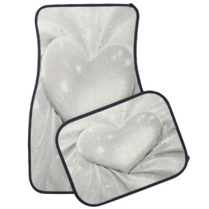 Elegant White Cream Heart Set of Car Mats