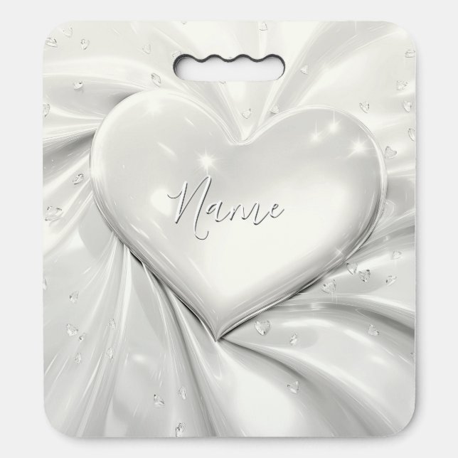 Elegant White Cream Heart Stadium Seat Cushion (Front Vertical)