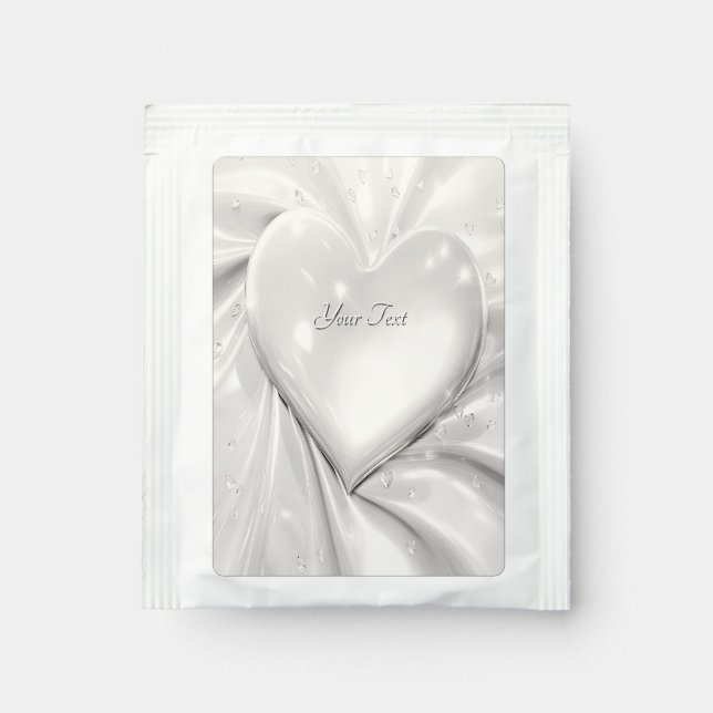 Elegant White Cream Heart Tea Bag Drink Mix (Front)