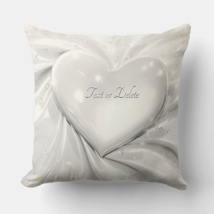 Elegant White Cream Heart Throw Pillow