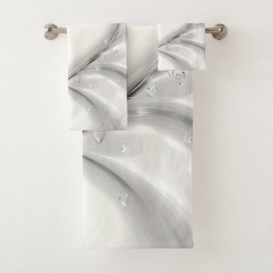 Elegant White Cream Heart Towel Set