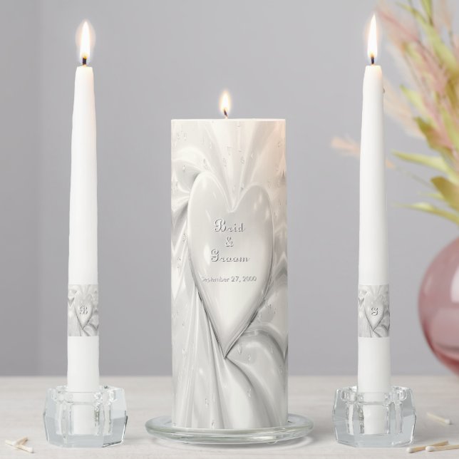 Elegant White Cream Heart Unity Candle Set (In Situ)