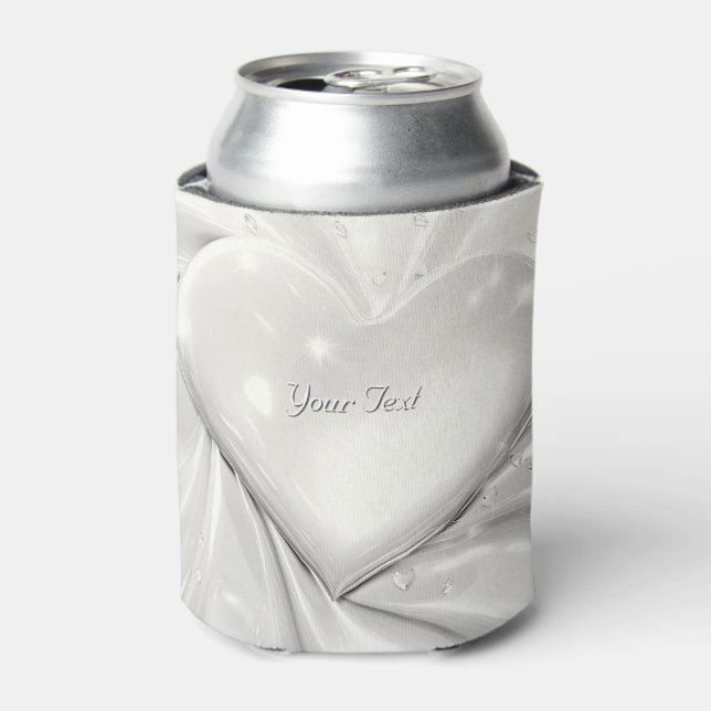 Elegant White Cream Heart Wedding Favor Can Cooler (Can Front)