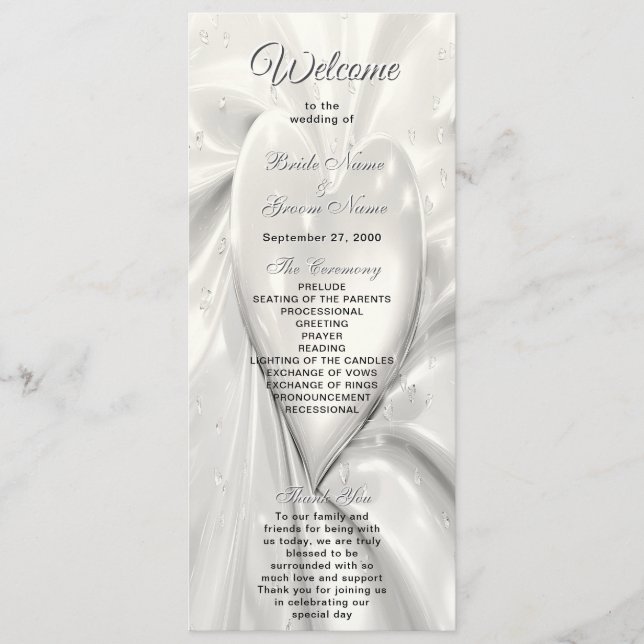Elegant White Cream Heart Wedding Program (Front)