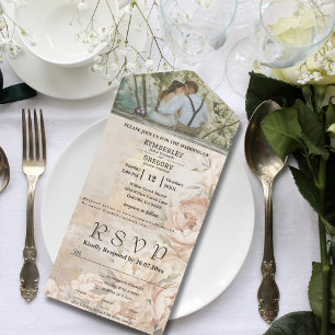 Elegant White Cream Peony Floral Photo Email  All In One Invitation