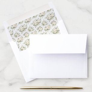 Elegant White Cream Watercolor Florals Wedding Envelope Liner