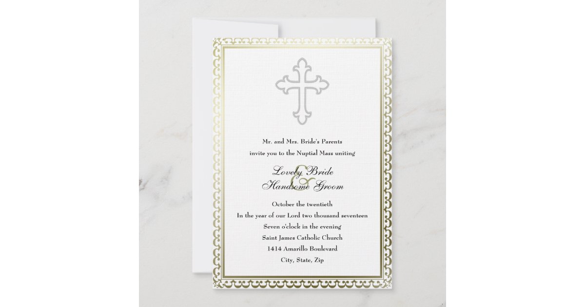 Elegant White Cross Catholic Wedding Invitation | Zazzle