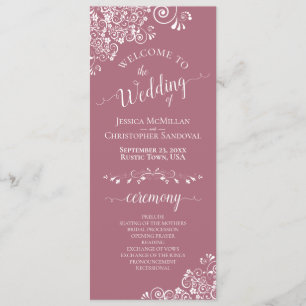 Elegant White Curls on Dusty Rose Fancy Wedding Program